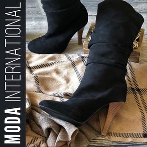 Colin Stuart Slouchy Suede Stacked Heel Boots